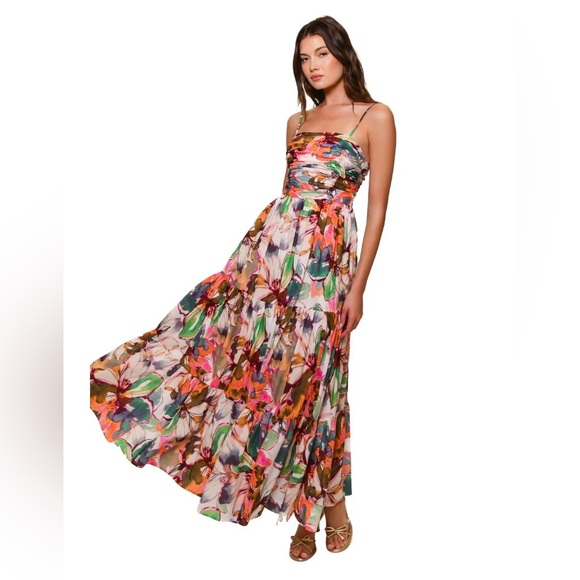 Hutch Bethy Ruched Tiered Maxi Dress – Blush Rainbow Watercolor Floral - Picture 6 of 6